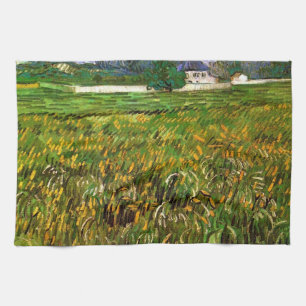Wheat Field at Auvers by Vincent van Gogh Tea Towel
