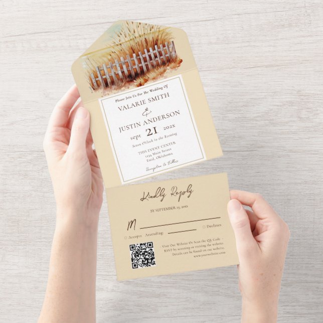 Wheat Field Fence Western Wedding All In One Invitation (Tearaway)
