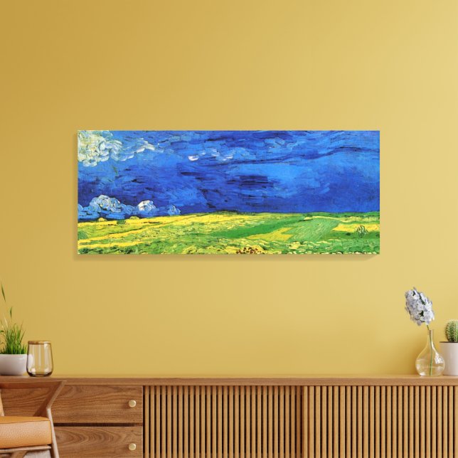 Wheat Field Under Clouded Sky by Vincent van Gogh Canvas Print (Insitu(LivingRoom))