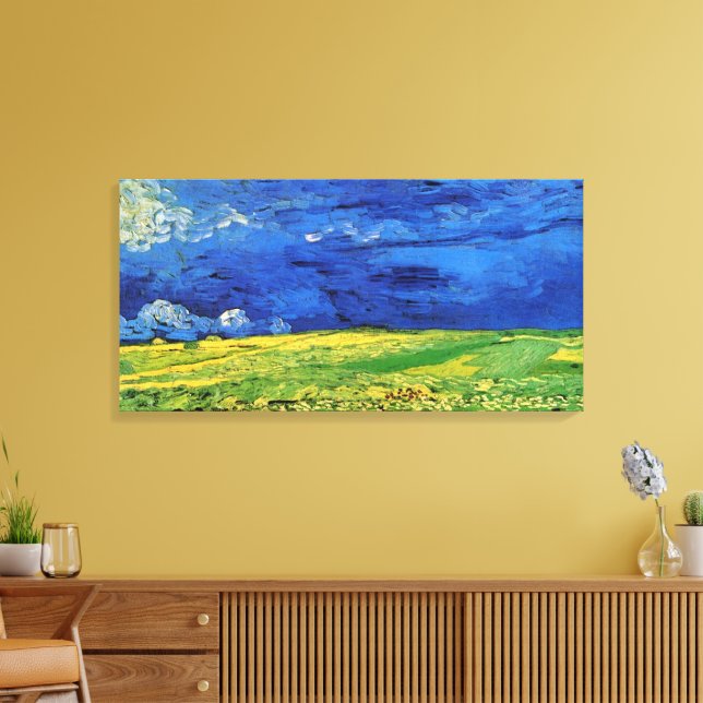 Wheat Field Under Clouded Sky by Vincent van Gogh Canvas Print (Insitu(LivingRoom))