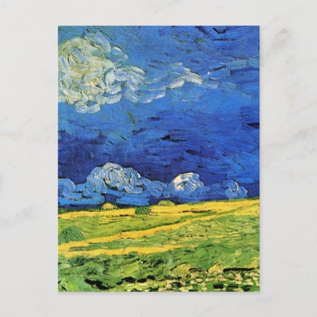 Wheat Field Under Clouded Sky by Vincent van Gogh Postcard (Front)