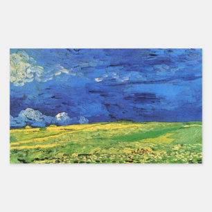 Wheat Field Under Clouded Sky by Vincent van Gogh Rectangular Sticker