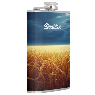 Wheat Field under Moonlight Hip Flask