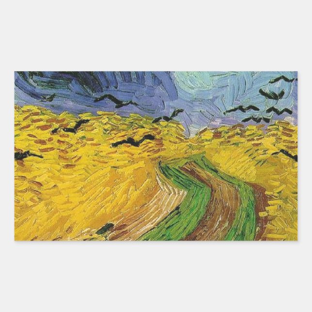Wheat Field with Crows Rectangular Sticker (Front)