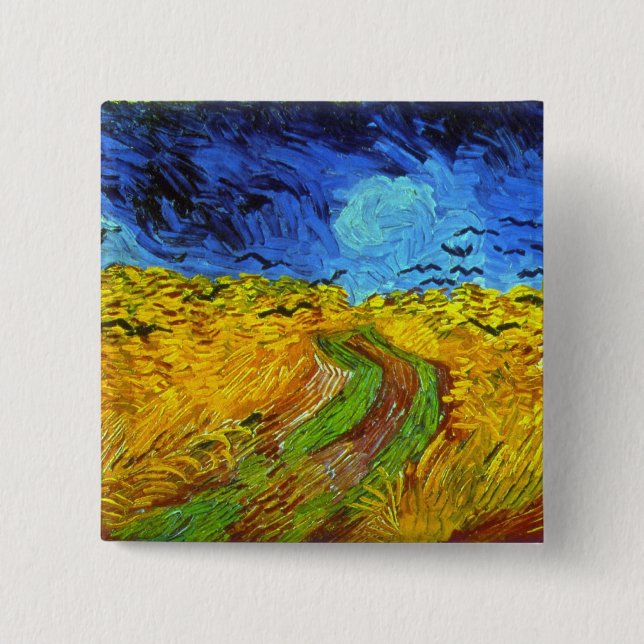Wheat Field with Crows Van Gogh Fine Art 15 Cm Square Badge (Front)