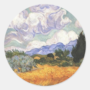Wheat Field with Cypress by Van Gogh. Classic Round Sticker