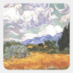 Wheat Field with Cypress by Van Gogh. Square Sticker