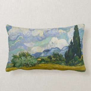 Wheat Field with Cypresses by Vincent van Gogh Lumbar Cushion