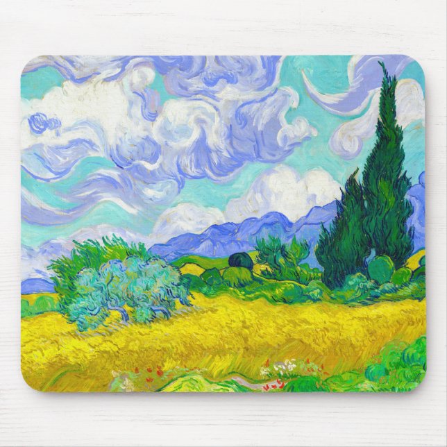 Wheat Field with Cypresses by Vincent Van Gogh Mouse Pad (Front)