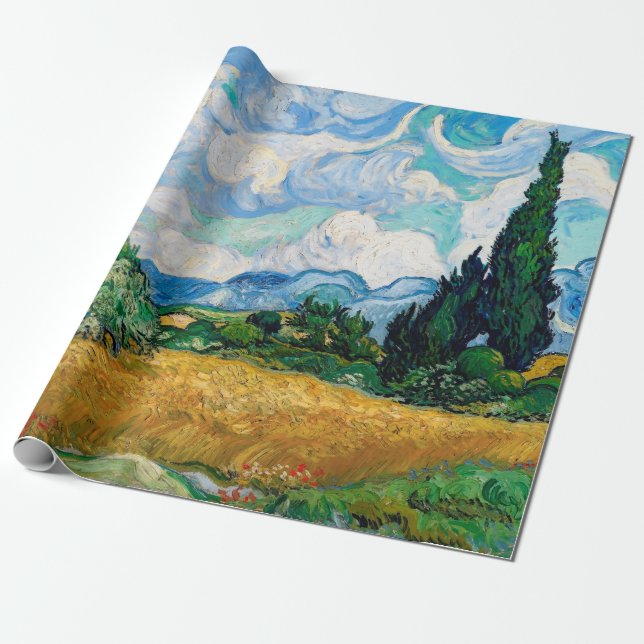 Wheat Field with Cypresses by Vincent van Gogh Wrapping Paper (Unrolled)