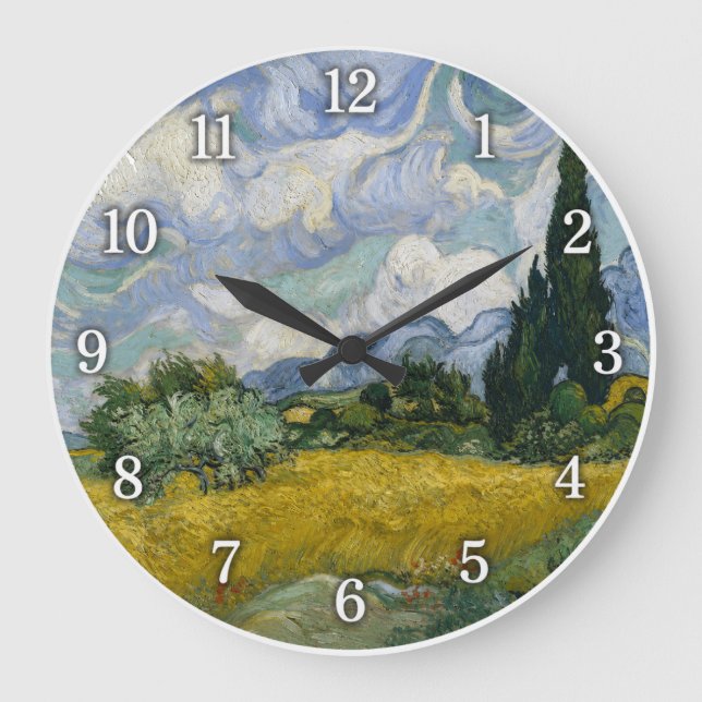 Wheat Field with Cypresses Large Clock (Front)