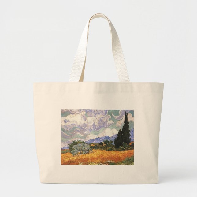 Wheat Field with Cypresses Large Tote Bag (Front)
