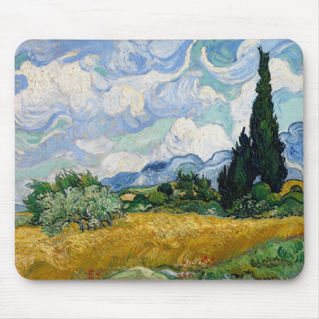 Wheat Field with Cypresses Mousepad (Front)