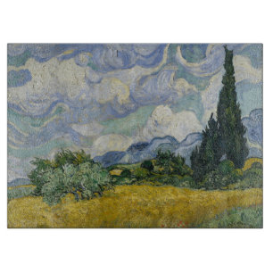 Wheat Field with Cypresses, Oil Painting, Van Gogh Cutting Board