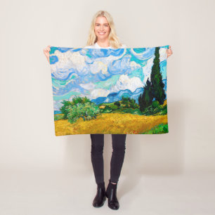 Wheat Field with Cypresses, Van Gogh Fleece Blanket