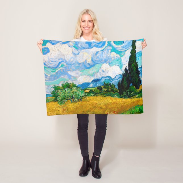 Wheat Field with Cypresses, Van Gogh Fleece Blanket (In Situ)