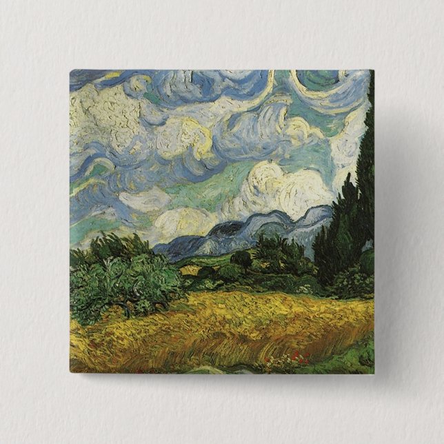 Wheat Field with Cypresses,Vincent Van Gogh 15 Cm Square Badge (Front)