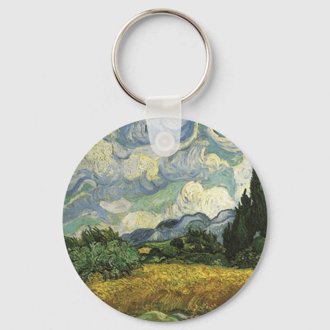 Wheat Field with Cypresses,Vincent Van Gogh Key Ring (Front)