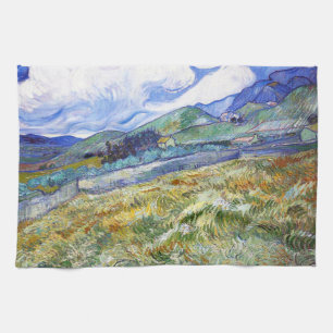 Wheat Field with Mountains in the Background Tea Towel