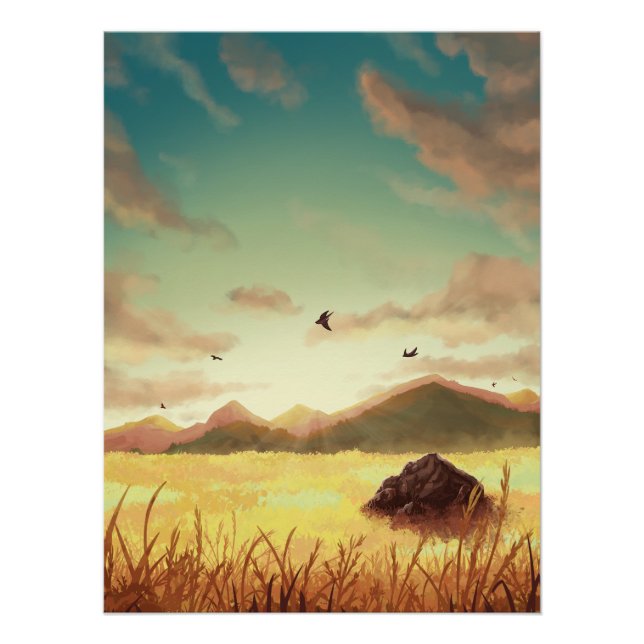 Wheat fields at sunrise poster (Front)
