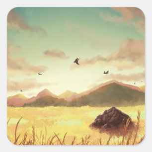 Wheat fields at sunrise square sticker
