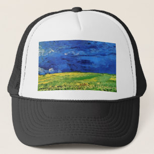 Wheat Fields Under Clouded Sky Van Gogh Trucker Hat