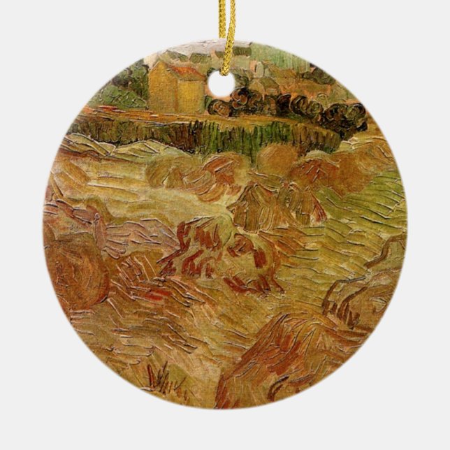 Wheat Fields with Auvers by Vincent van Gogh Ceramic Tree Decoration (Front)
