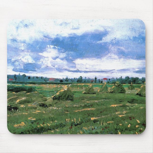 Wheat Fields with Haystacks by Vincent van Gogh Mouse Pad (Front)