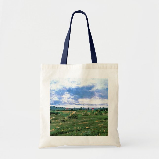 Wheat Fields with Haystacks by Vincent van Gogh Tote Bag (Front)