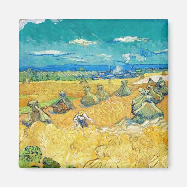 Wheat Fields with Reaper, 1890 by Vincent van Gogh Magnet (Front)