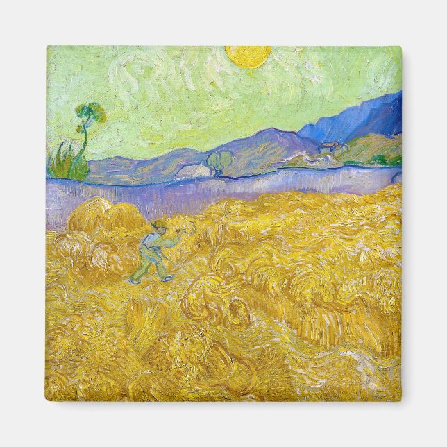 Wheat Fields with Reaper at Sunrise Van Gogh Magnet (Front)