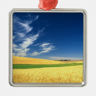 Wheat harvest on the Palouse in Eastern Metal Tree Decoration