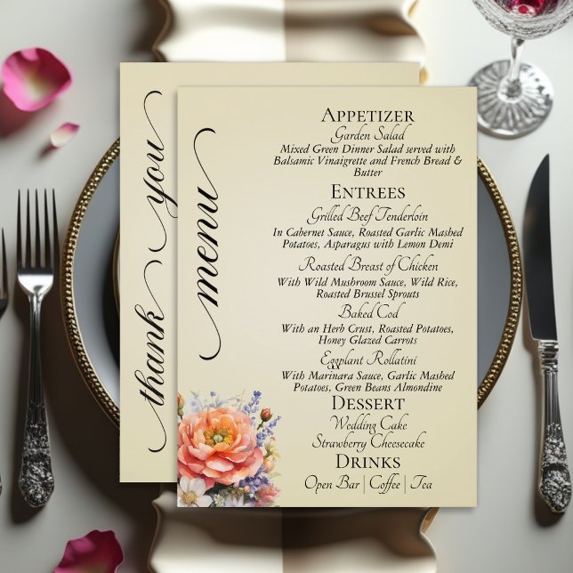 Wheat - Monogram, Wildflowers & Thank You  Menu (Creator Uploaded)
