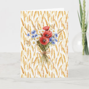 Wheat Red Poppies Daisies Floral Card
