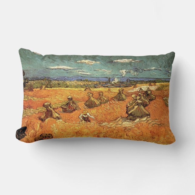 wheat Stacks with Reaper by Vincent van Gogh Lumbar Cushion (Front)