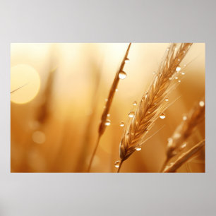 Wheat Water Drop Nature Serene Tranquil  Poster