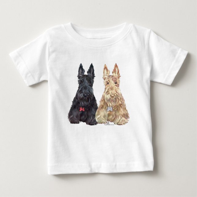 Wheaten and Black Scottie Dogs Baby T-Shirt (Front)