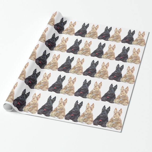 Wheaten and Black Scottie Dogs Wrapping Paper (Unrolled)