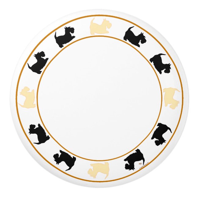 Wheaten and Black Scottish Terriers Ceramic Knob (Front)