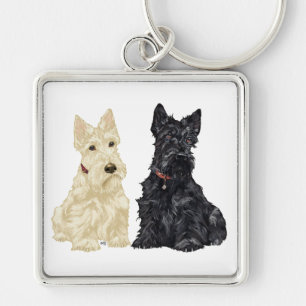 Wheaten and Black Scottish Terriers Key Ring