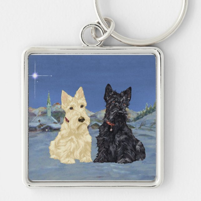 Wheaten Black Scotties Christmas Key Ring (Front)