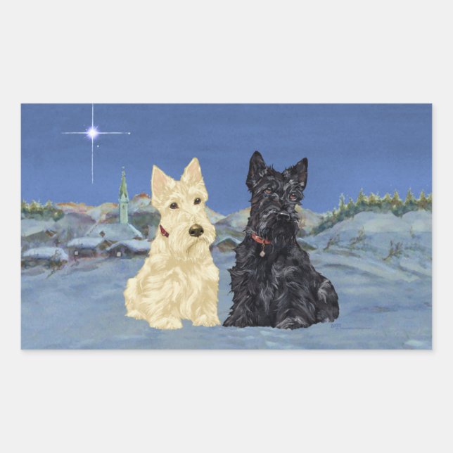 Wheaten Black Scotties Christmas Rectangular Sticker (Front)