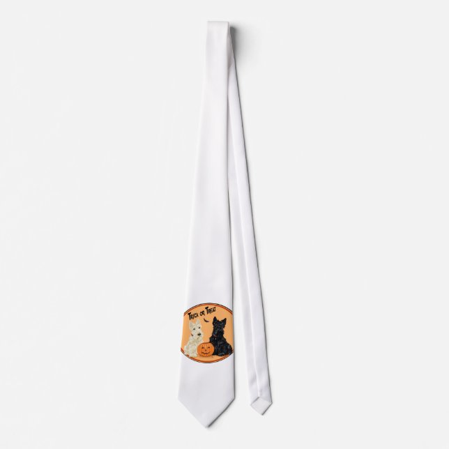 Wheaten & Black Scottish Terriers Halloween Tie (Front)