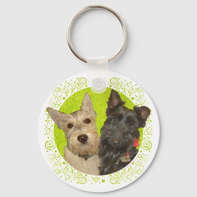 Wheaten & Black Scottish Terriers Key Ring (Front)