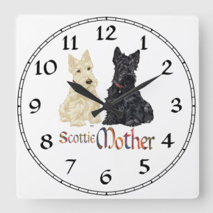 Wheaten & Black Scottish Terriers Mother Square Wall Clock
