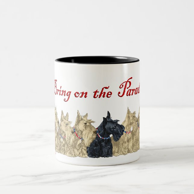 Wheaten & Black Scottish Terriers Two-Tone Coffee Mug (Center)