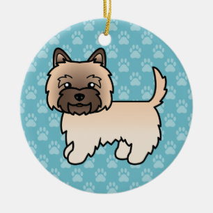 Wheaten Cairn Terrier Cartoon Dog On Blue Ceramic Tree Decoration
