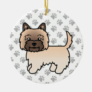 Wheaten Cairn Terrier Dog Cute Illustration & Paws Ceramic Tree Decoration