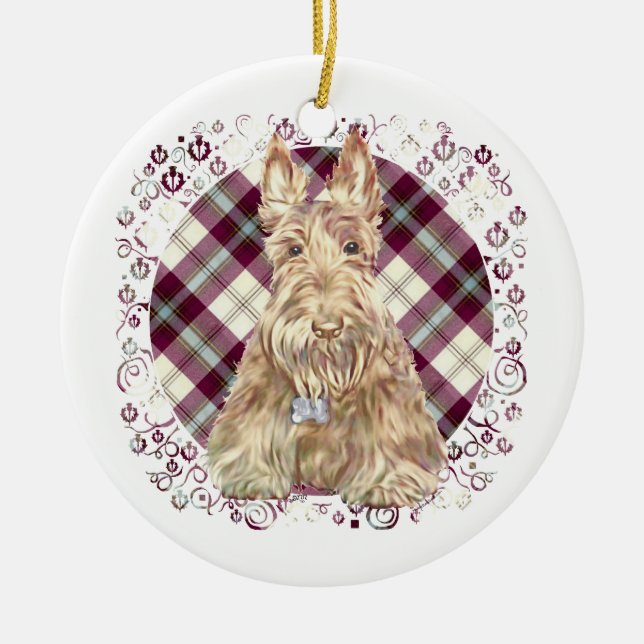 Wheaten Scottie Tartan Ceramic Tree Decoration (Front)