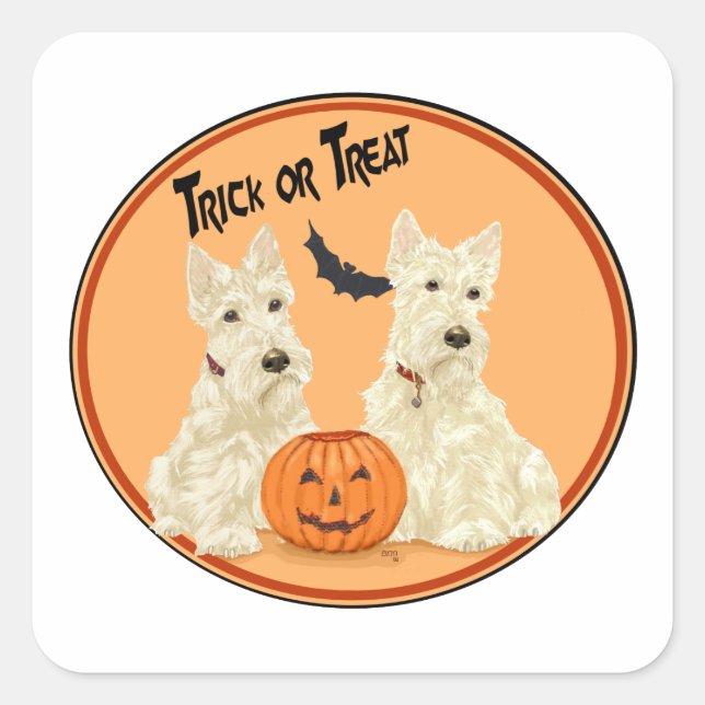 Wheaten Scottish Terriers Halloween Square Sticker (Front)
